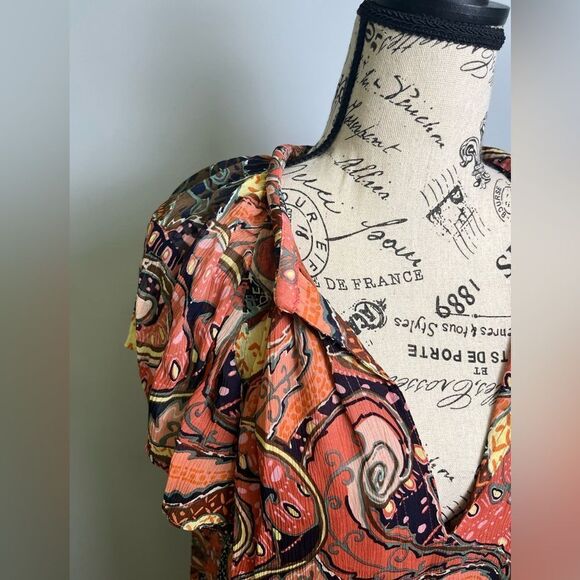 A.L.C. graphic-print ruffle sleeves blouse NWT Size S - Picture 4 of 12